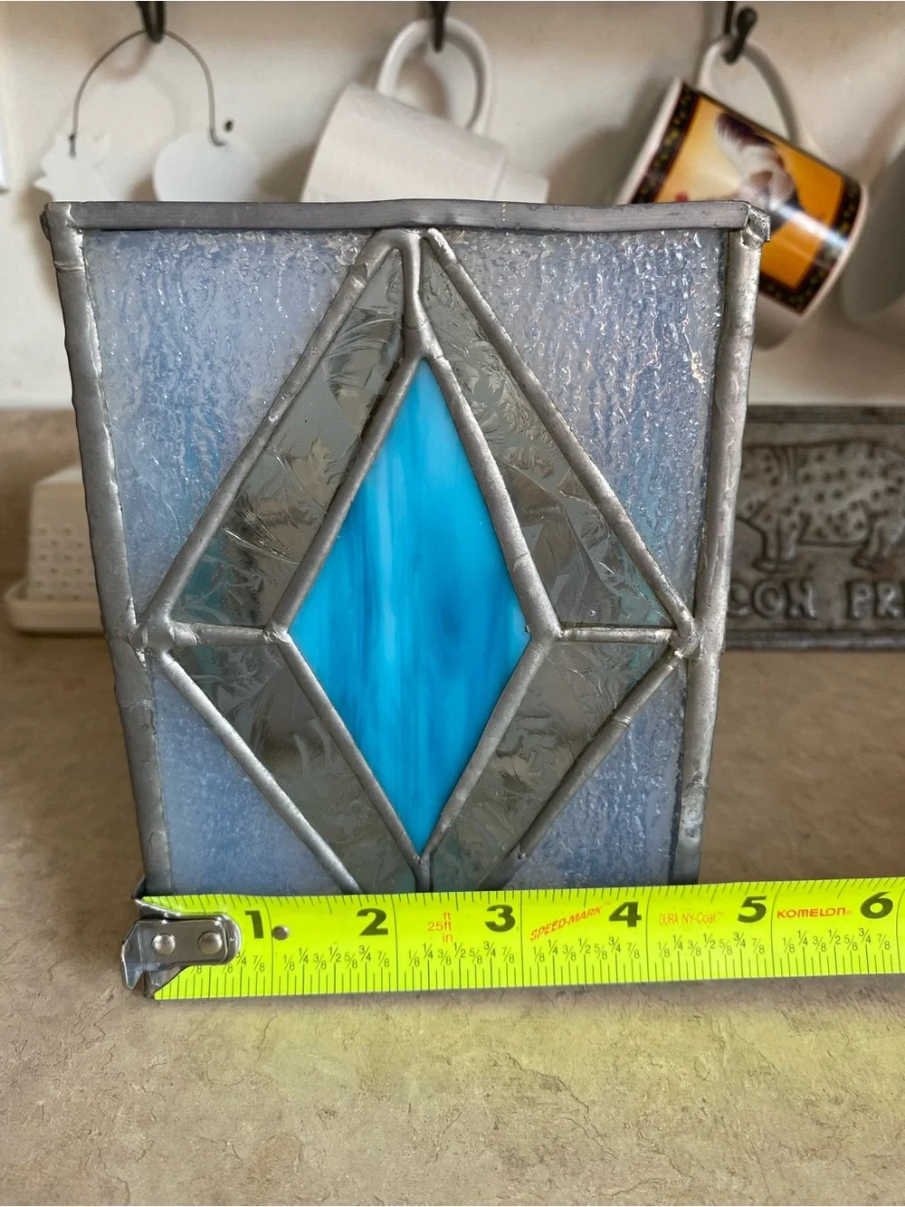 Vintage 80s Tiffany Style Stained Glass Votive Tea Candle Holder Pen Box Floral